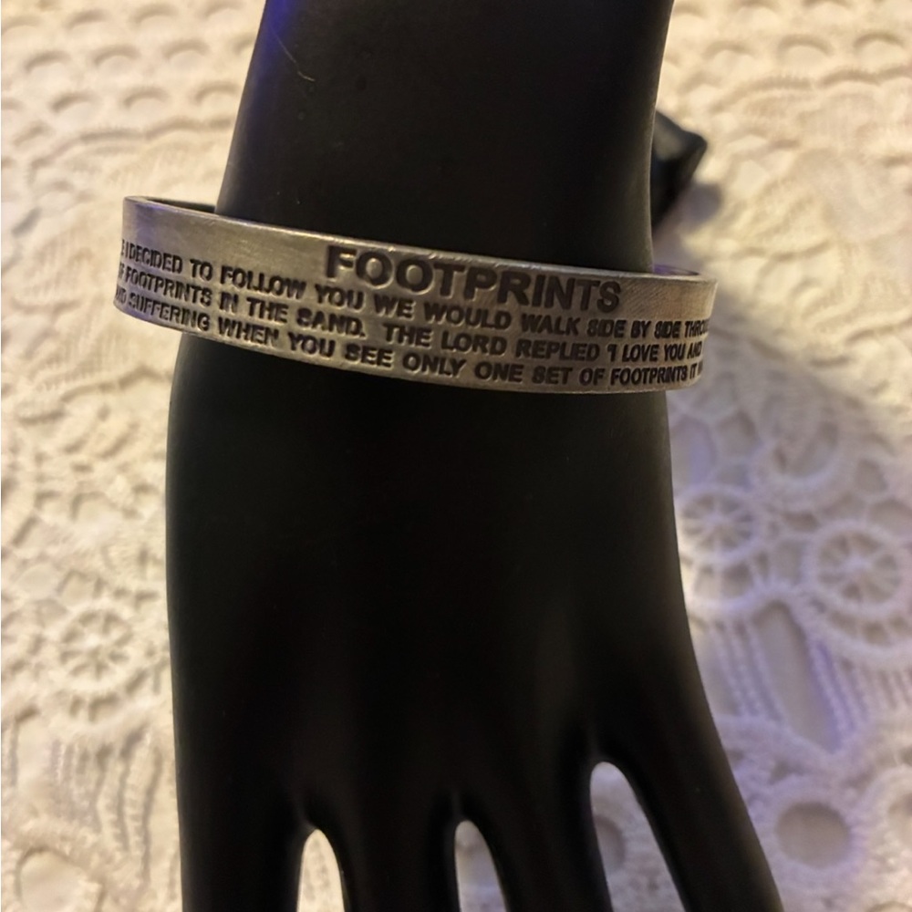 Silver 'Footprints' Engraved Bracelet